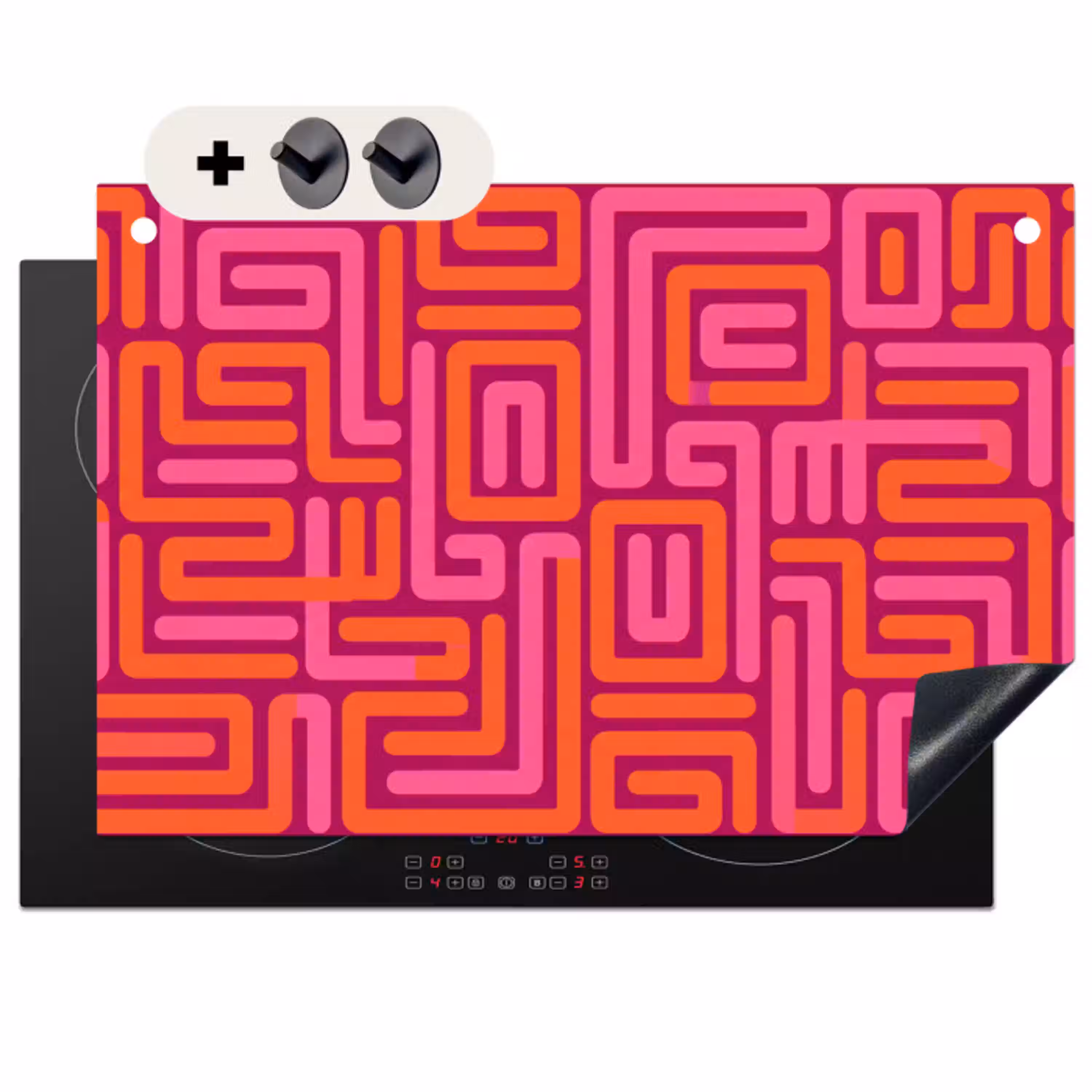 Abstract - Patroon - Lijnen - Roze - Oranje Inductie beschemer met haakjes klein -3d