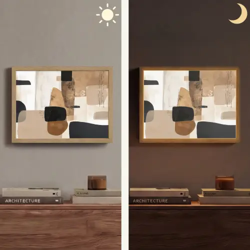 Vlakken - Abstract - Zwart - Strepen Light Box met batterij (Wandlamp) middel -sfeer3