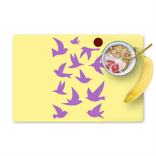 Vogels - Cirkel - Geel - Beweging Placemat vinyl groot -zzzproduct_Kitchenyeah-website