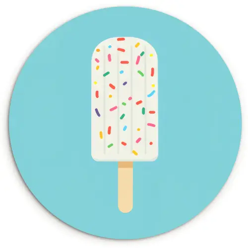 Ijsje - Stokje - Sprinkles - Lichtblauw Wandcirkel kunststof plaat 5mm dik klein -3d