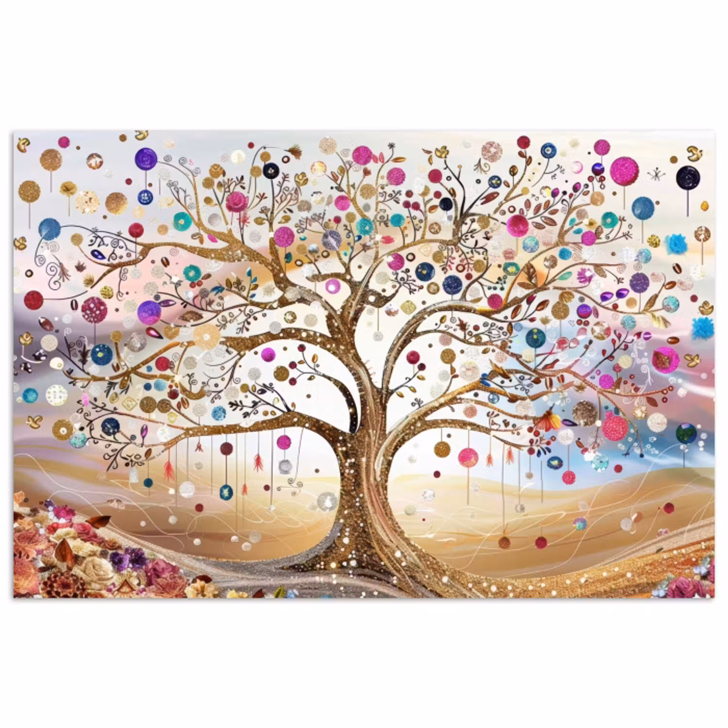 Levensboom - Goud - Kleurrijk - Abstract - Aesthetic poster papier klein -3d