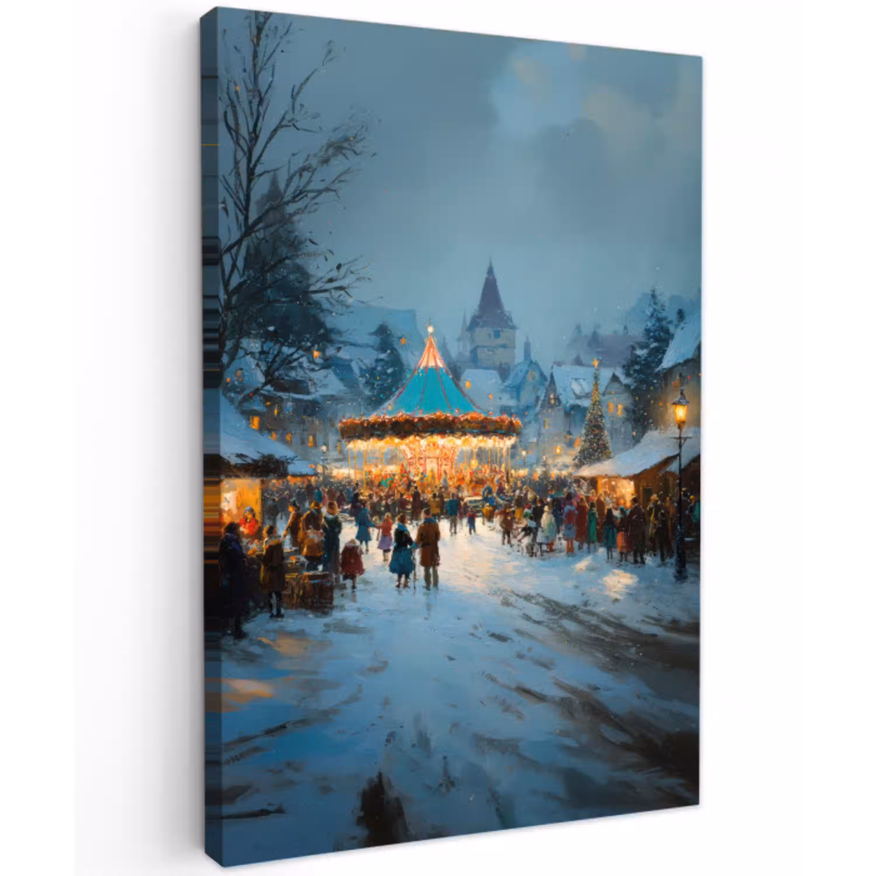 Winterkermis - Dorp - Kleurrijk Tuinposter op houten frame 2 cm dik klein -3d