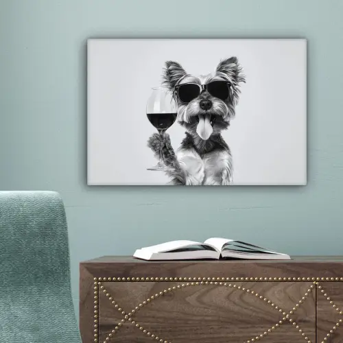 Hondje - Wijnglas - Zonnebril - Enthousiast canvas 2cm klein -sfeer4
