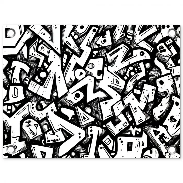 Vormen - Letters - Graffiti - Zwart tuinposter los doek klein -3d