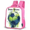 Voetbalvibes - Verf - Groen - Blauw Kinderrugzak - Roze middel -schuin