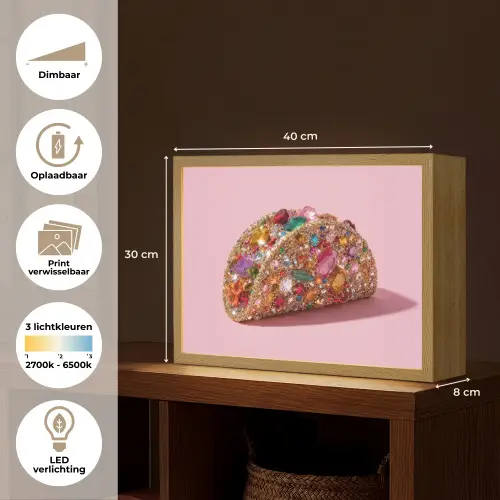 Taco - Kleurrijk - Edelstenen - Goud Light Box met batterij (Wandlamp) middel -USP_websiteoverzichtNL