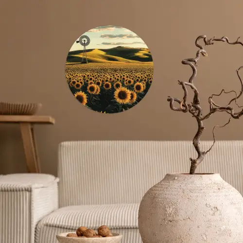 Zonnebloem - Veld - Windmolen Wandcirkel behangsticker klein -sfeer1