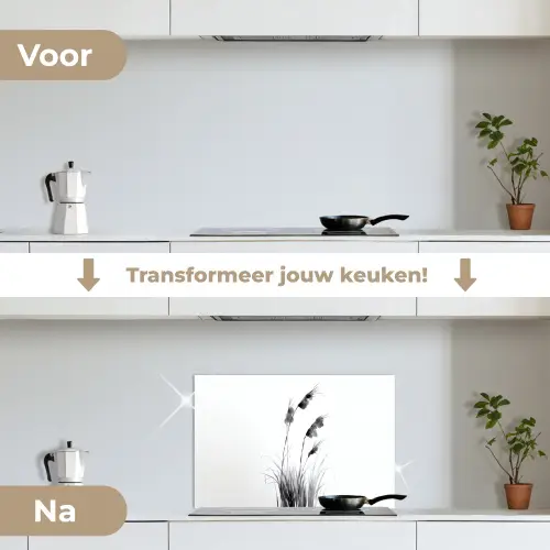 Minimalistisch - Stelen - Wit keuken achterwand spatscherm klein -voor_na_NL