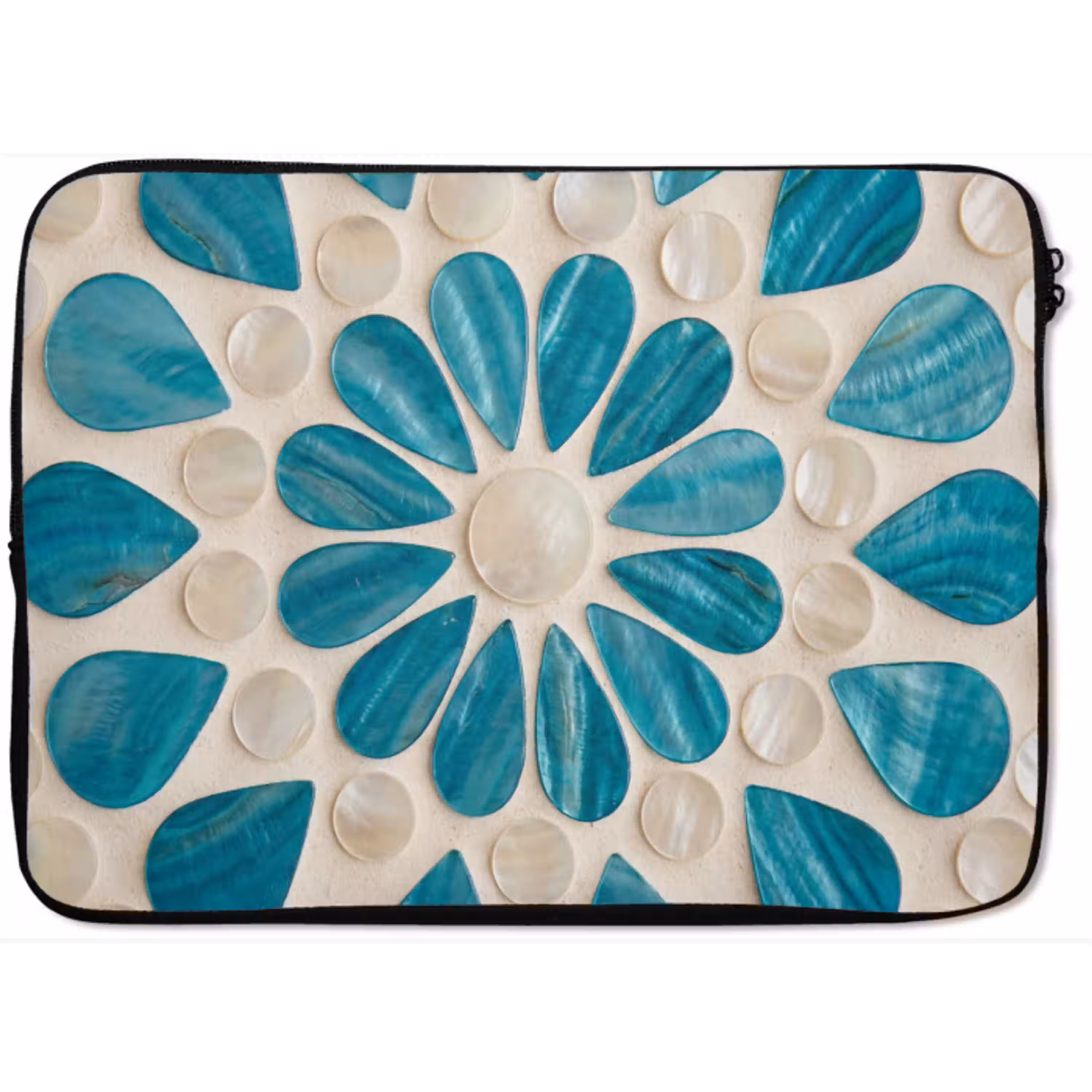 Patroon - Mozaïek - Schelpen - Abstract - Turquoise laptophoes neopreen klein -zkaufland3dotto