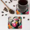 Vrouw - Kauwgom - Graffiti - Neonkleuren onderzetter kurk middel -sfeer2