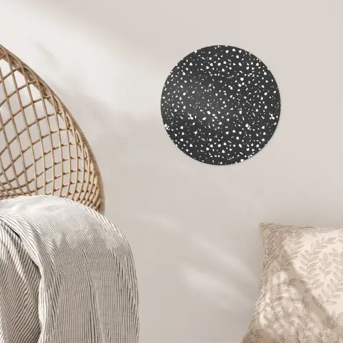 Terrazzo -  Patroon - Zwart - Wit Wandcirkel behangsticker klein 186 -sfeer4