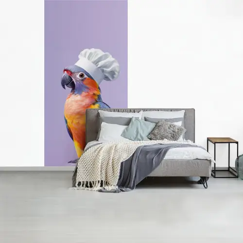 Papegaai - Koksmuts - Paars - Cute fotobehang vinyl groot -slaapkamer