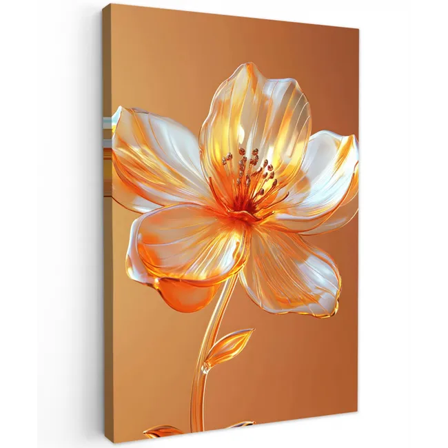 Glazen - Bloem - Oranje Tuinposter op houten frame 2 cm dik klein -3d