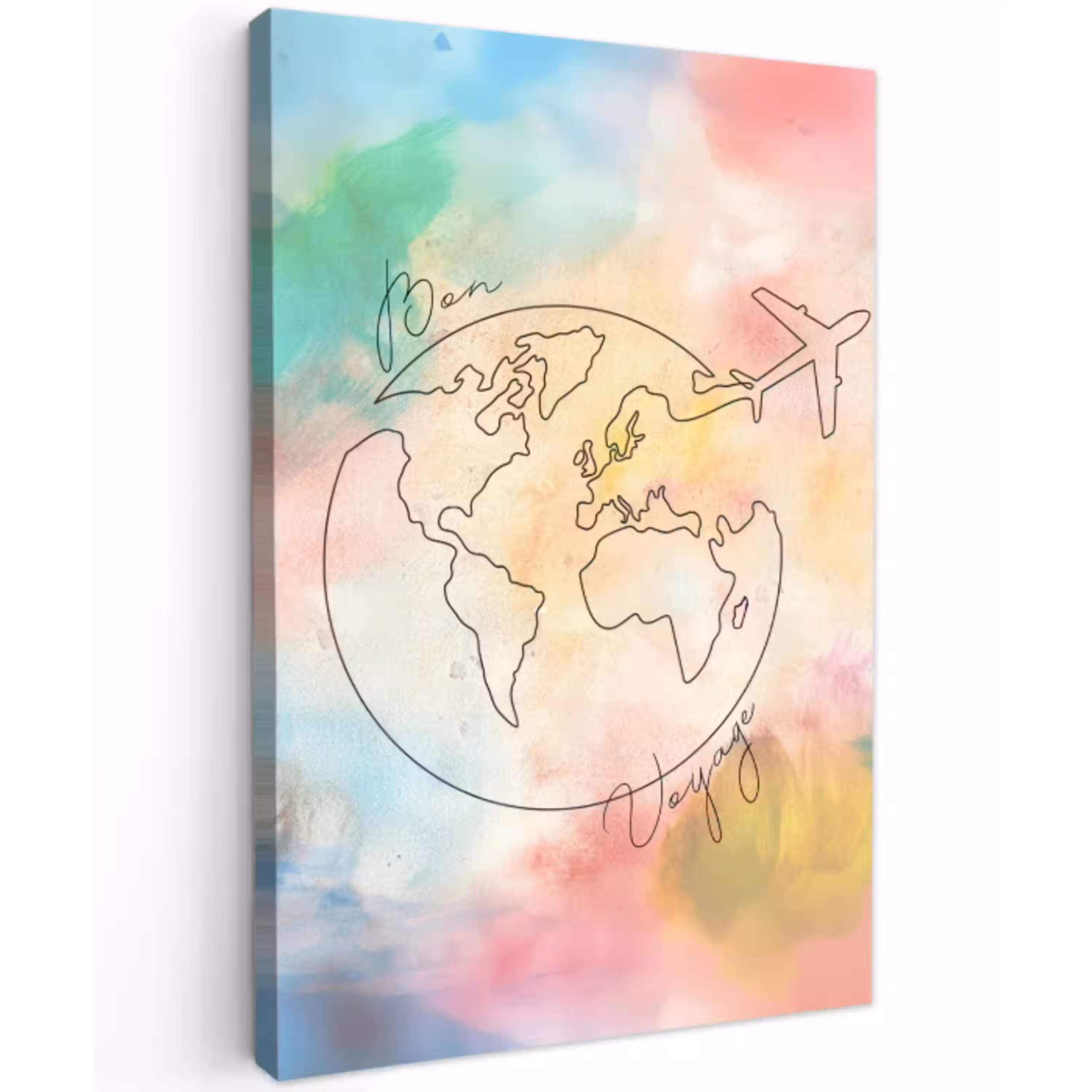 Voyage - Wereldbol - Pastel - Quote Tuinposter op houten frame 2 cm dik middel -3d
