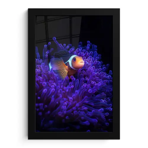 Koraal - Vis - Oranje - Zee fotolijst zwart zonder passe partout klein -3d