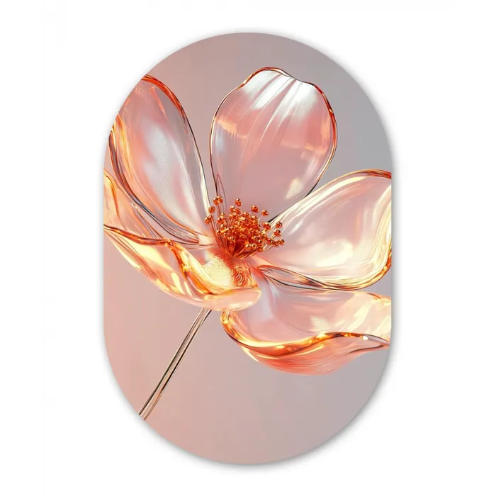 Glazen - Bloem - Roze Wandcirkel Ovaal Glas middel -3d