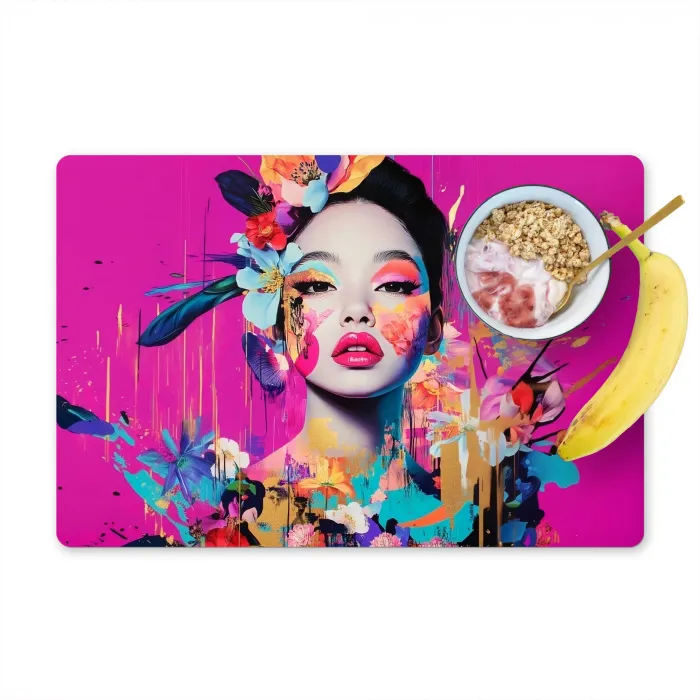 Vrouw - Portret - Abstract - Paars Placemat vinyl groot -zzzproduct_Kitchenyeah-website