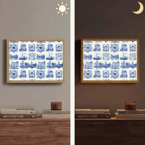 Huizen - Schepen - Blauw Light Box met batterij (Wandlamp) middel 907 -sfeer3