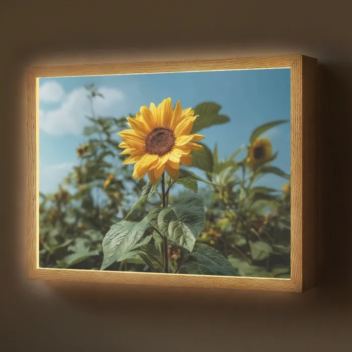 Zonnebloemen - Helderblauwer lucht - Gras Light Box met batterij (Wandlamp) middel -z3d_website