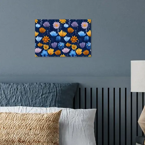 Bloemen - Patroon - Blauw - Contrast poster papier klein -sfeer2
