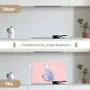 Kat - Illustratie - Minimalistisch - Roze keuken achterwand spatscherm klein -voor_na_NL
