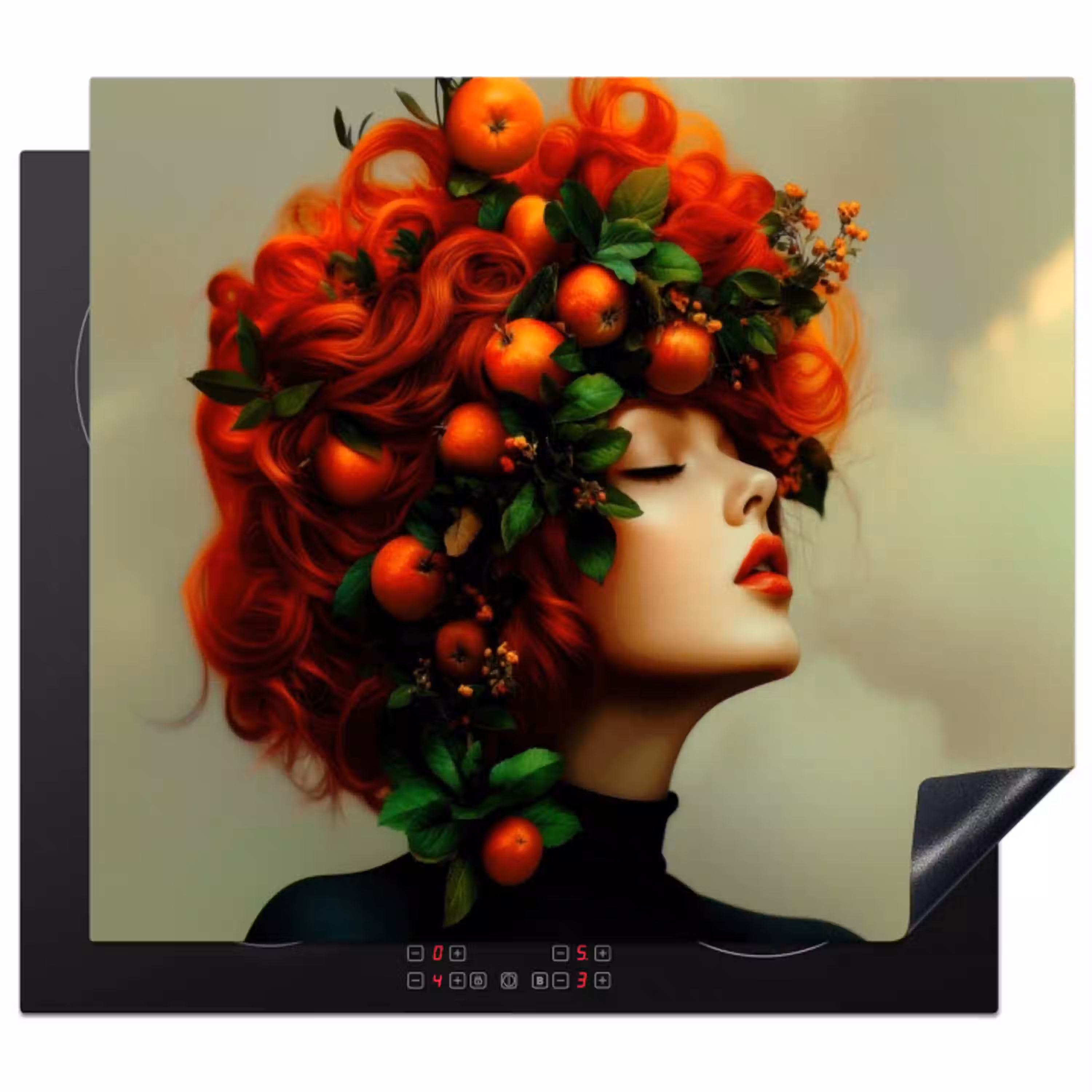 Vrouw - Appels - Rood - Bladeren Inductie beschermer vinyl 3mm middel -3d