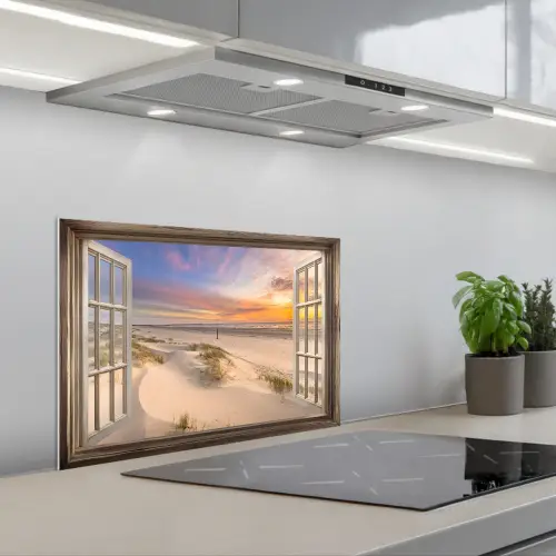 Doorkijk - Strand - Duinen - Natuur - Landschap keuken achterwand spatscherm klein -3d_schuin