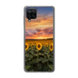 Zonnebloemen - Heuvellandschap - Geel Telefoonhoesje Samsung Galaxy A12 klein -3d