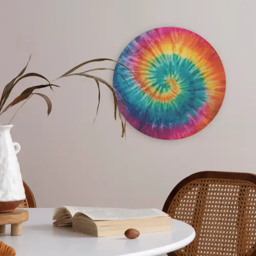 Regenboogkleuren - Tie dye - Akoestische PET Vilt - Rond klein -sfeer3
