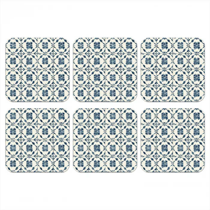 Grafisch - Tegel - Blauw onderzetter kurk middel 366 -3d