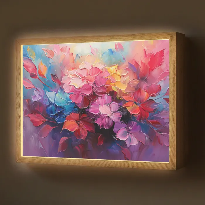 Bloemen - Verf - Abstract - Kleurrijk Light Box met batterij (Wandlamp) middel -z3d_website