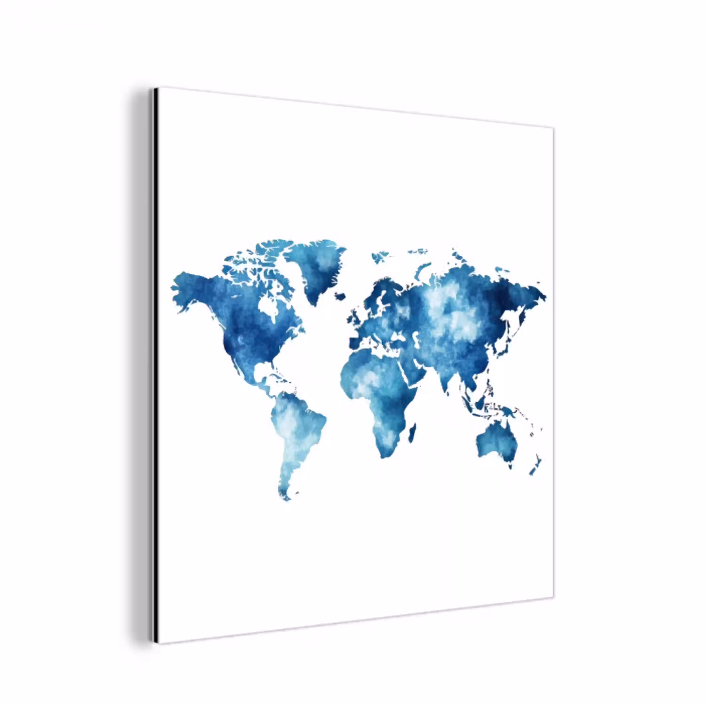 Wereldkaart - Inktwolken - Blauw aluminium wit klein -3d