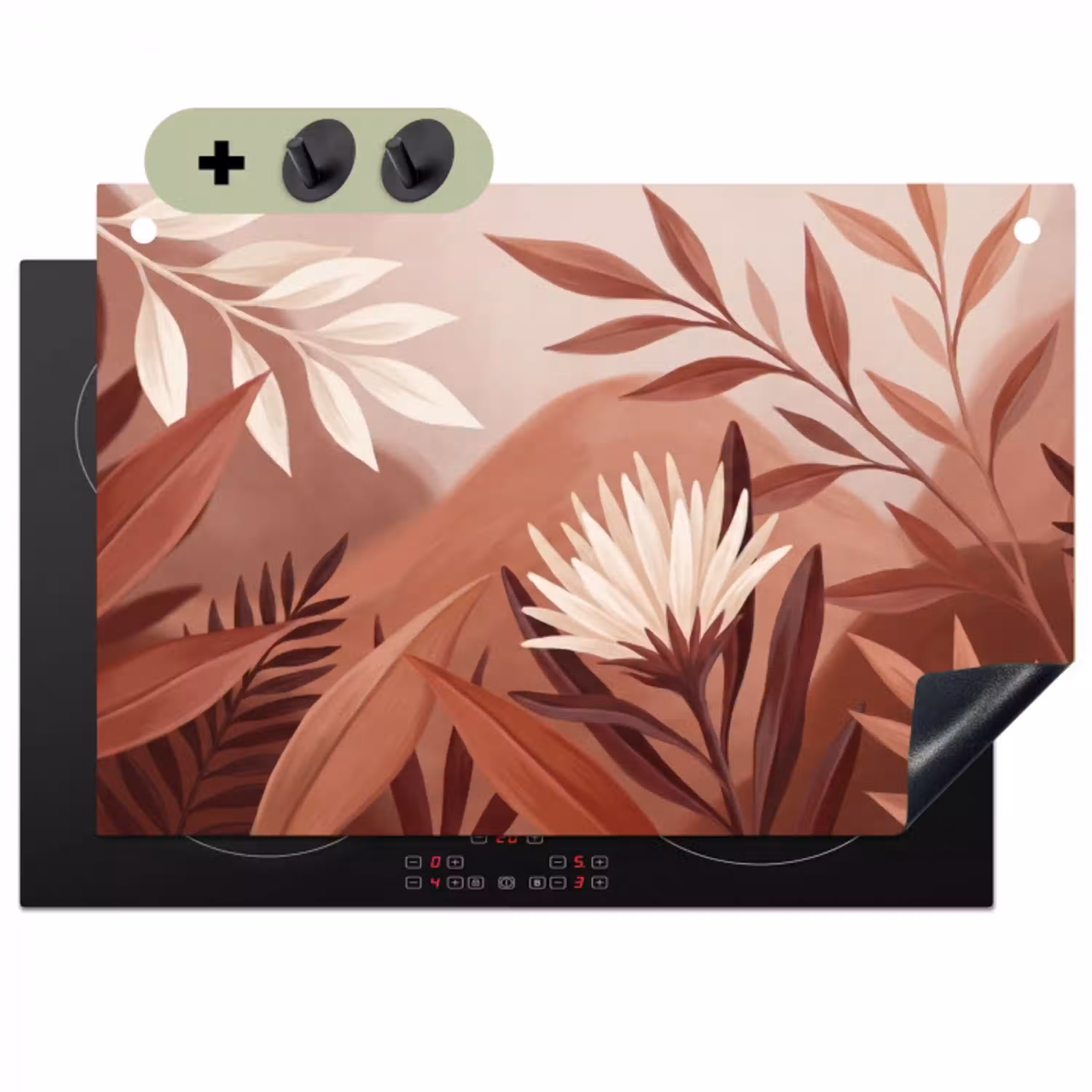 Planten - Bladeren - Botanisch - Modern - Bruin Inductie beschemer met haakjes klein -3d