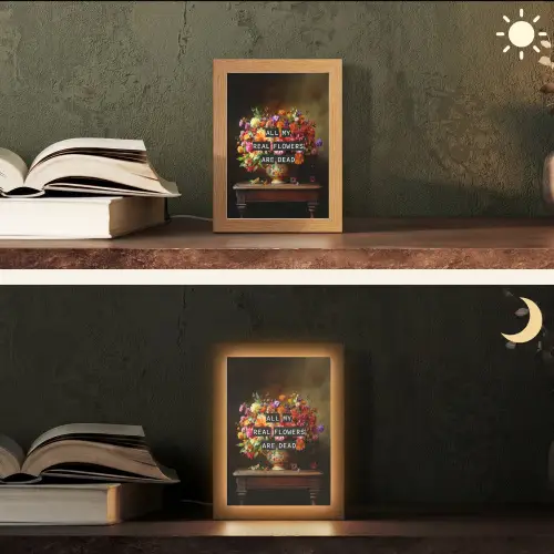 Kleur - Bloemen - Vintage - Bloemenvaas Light Box met kabel (Tafellamp) klein -sfeer3