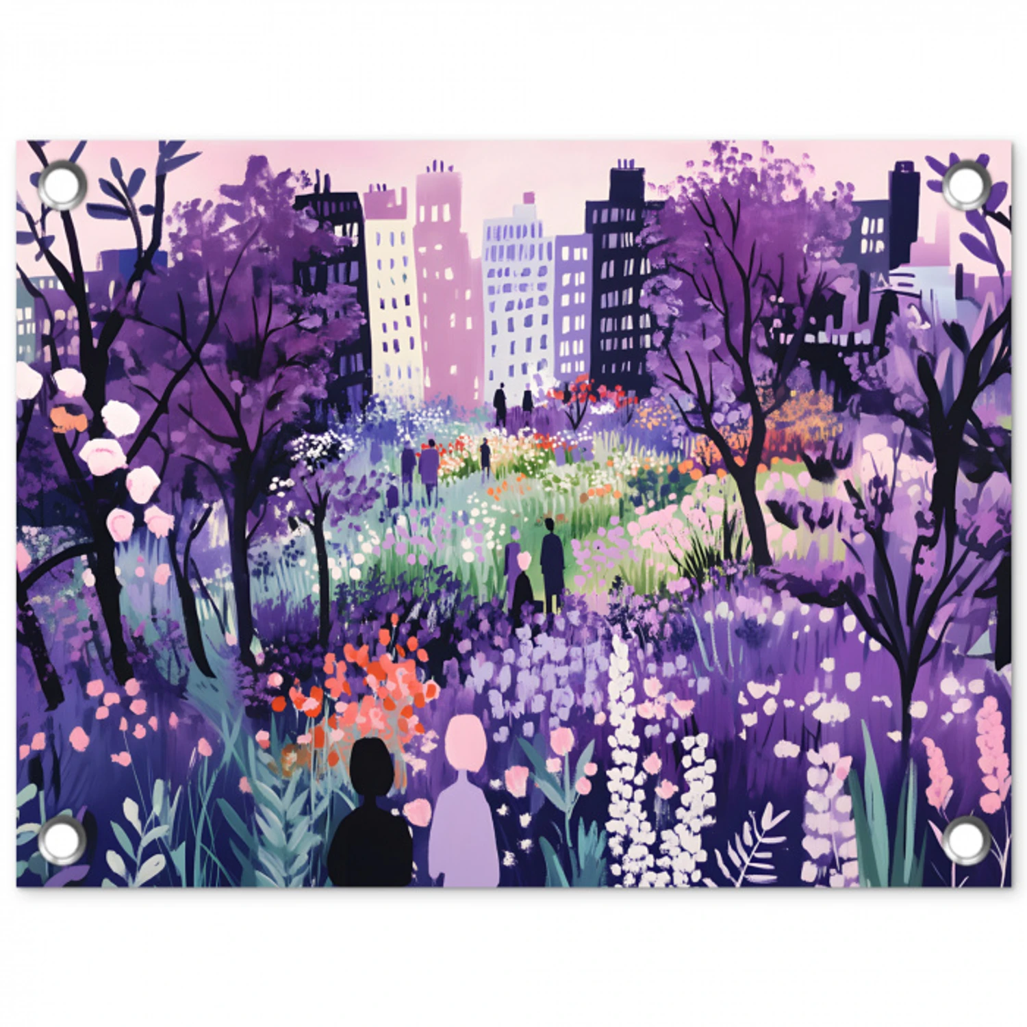 Park - Bomen - Bloemen - Gebouwen tuinposter los doek klein -3d