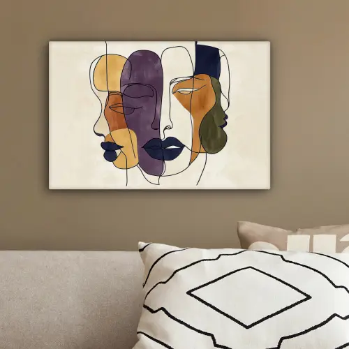 Abstract - Overlappende gezichten - Paars - Donkergroen canvas 2cm klein -sfeer3