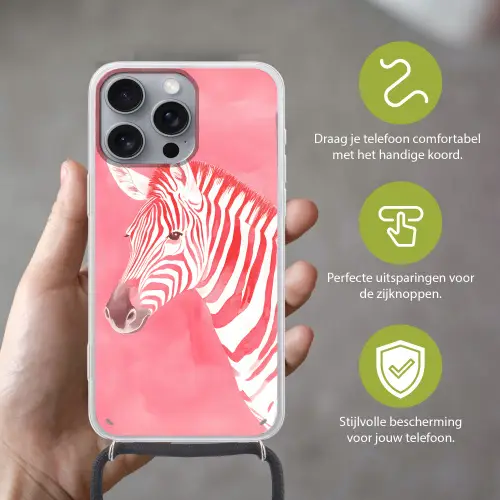Zebra - Pink - Verf Hoesje iPhone 16 Pro Max met koord klein -sfeer2_NL