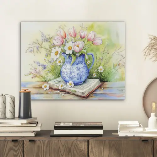 Vaas - Delftsblauw - Madeliefjes PET vilt klein -sfeer1