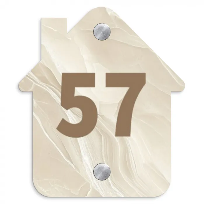 Beige - Marmer - Traditioneel Naambord Huisje klein -3d