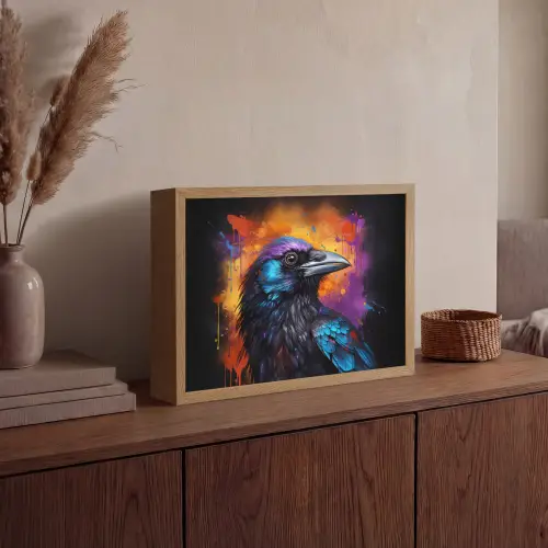 Vogel - Kraai - Graffiti - Zwart - Dieren Light Box met batterij (Wandlamp) middel -sfeer2