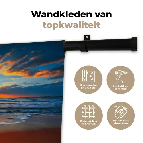 Zee - Zonsondergang - Strand - Wolken - Oranje Wandkleed katoen klein -sfeer2