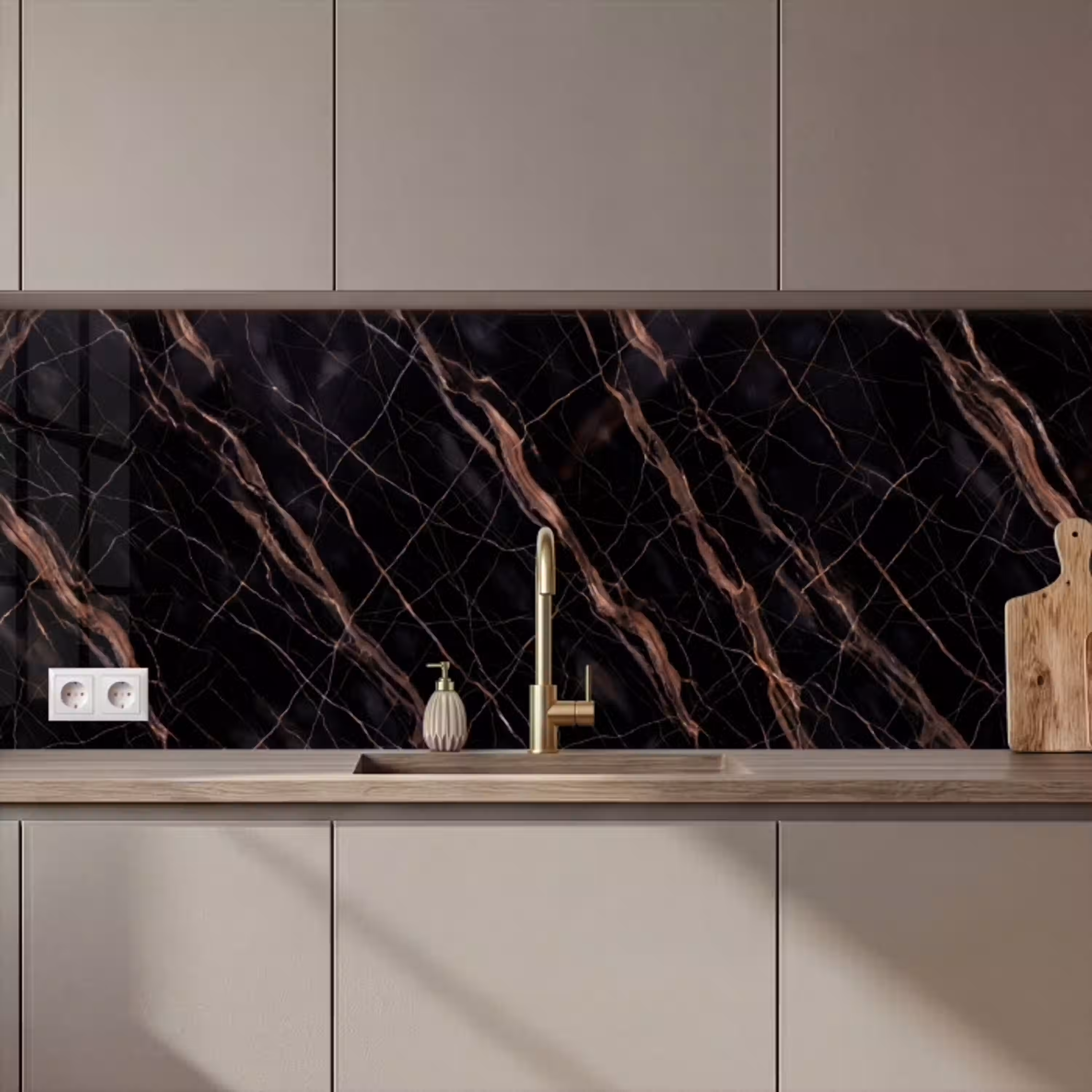 Marmer - Goud - Patroon - Luxe - Zwart keuken achterwand 2 middel zz_3dshopping