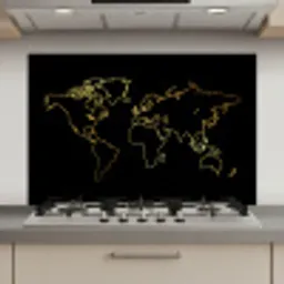 Gouden wereldkaart op een zwarte achtergrond keuken achterwand spatscherm klein -3d_website