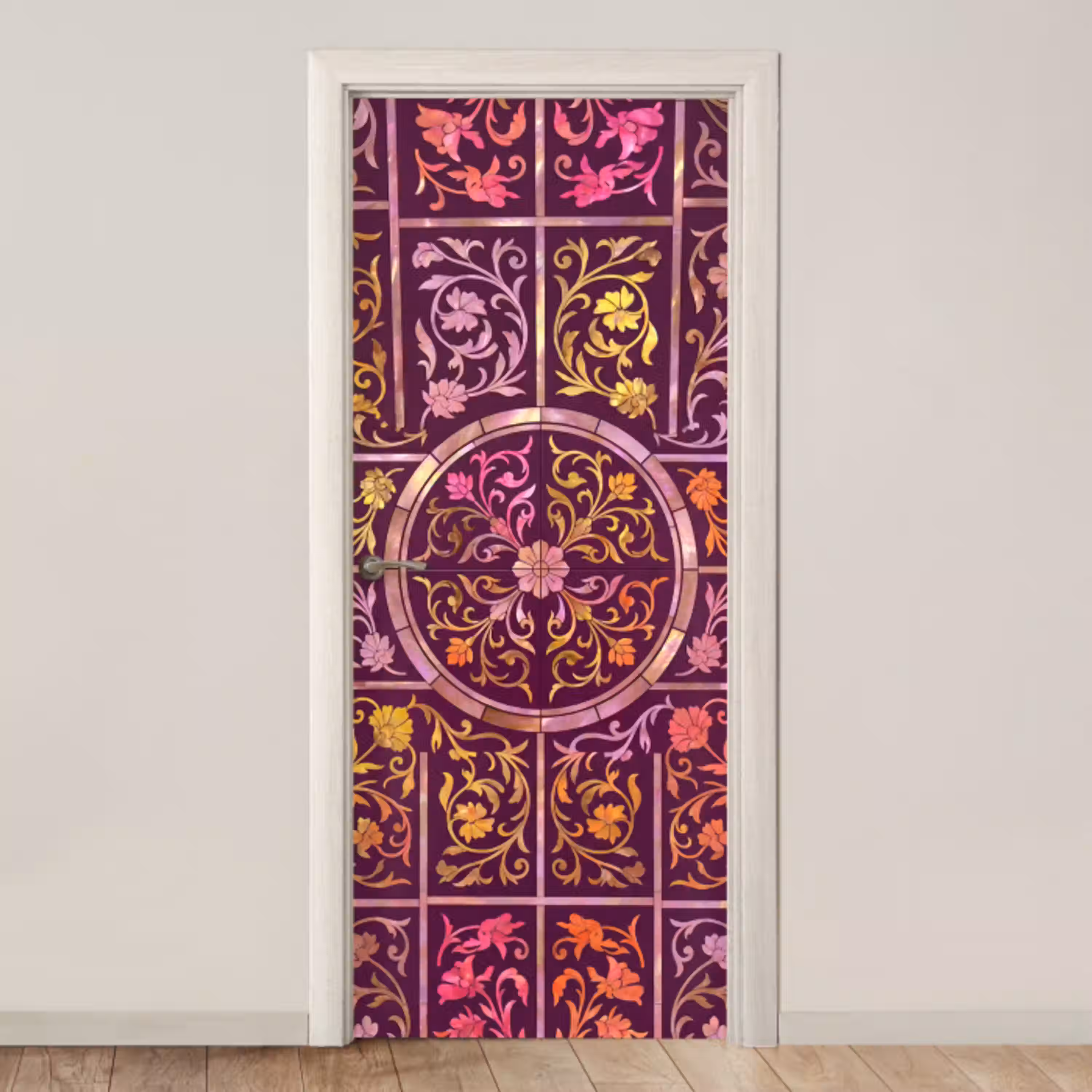 Patroon - Floraal - Oosters - Paars - Goud deurposter klein -3d_beige