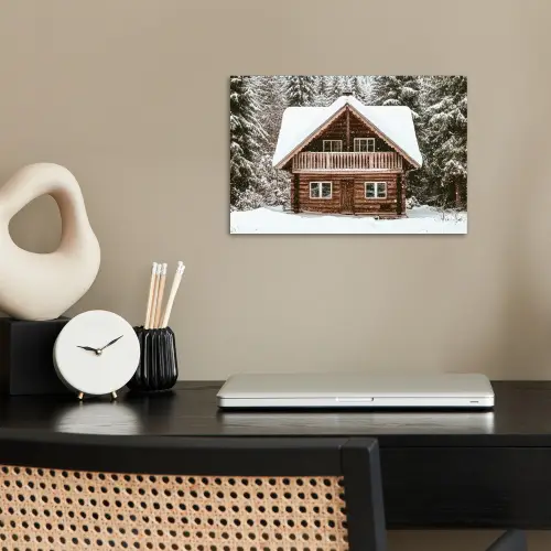 Huis - Bos - Winter - Natuur - Sneeuw poster papier klein -sfeer1