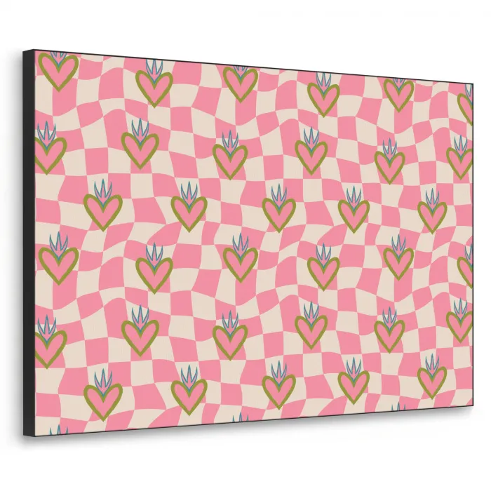Roze - Retro - Patroon - Geblokt Textielframe zwart klein 947 -3d