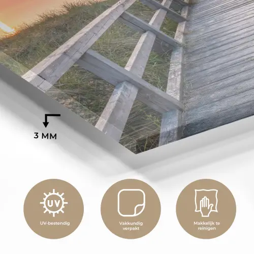 Zonsonderang - Zee - Pad - Gras - Duin - Vogels plexiglas 5mm klein -sfeer2