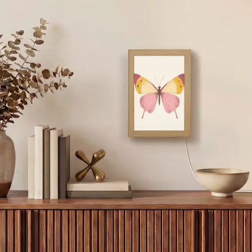Vlinder - Illustratie - Roze Light Box met kabel (Tafellamp) klein -sfeer2