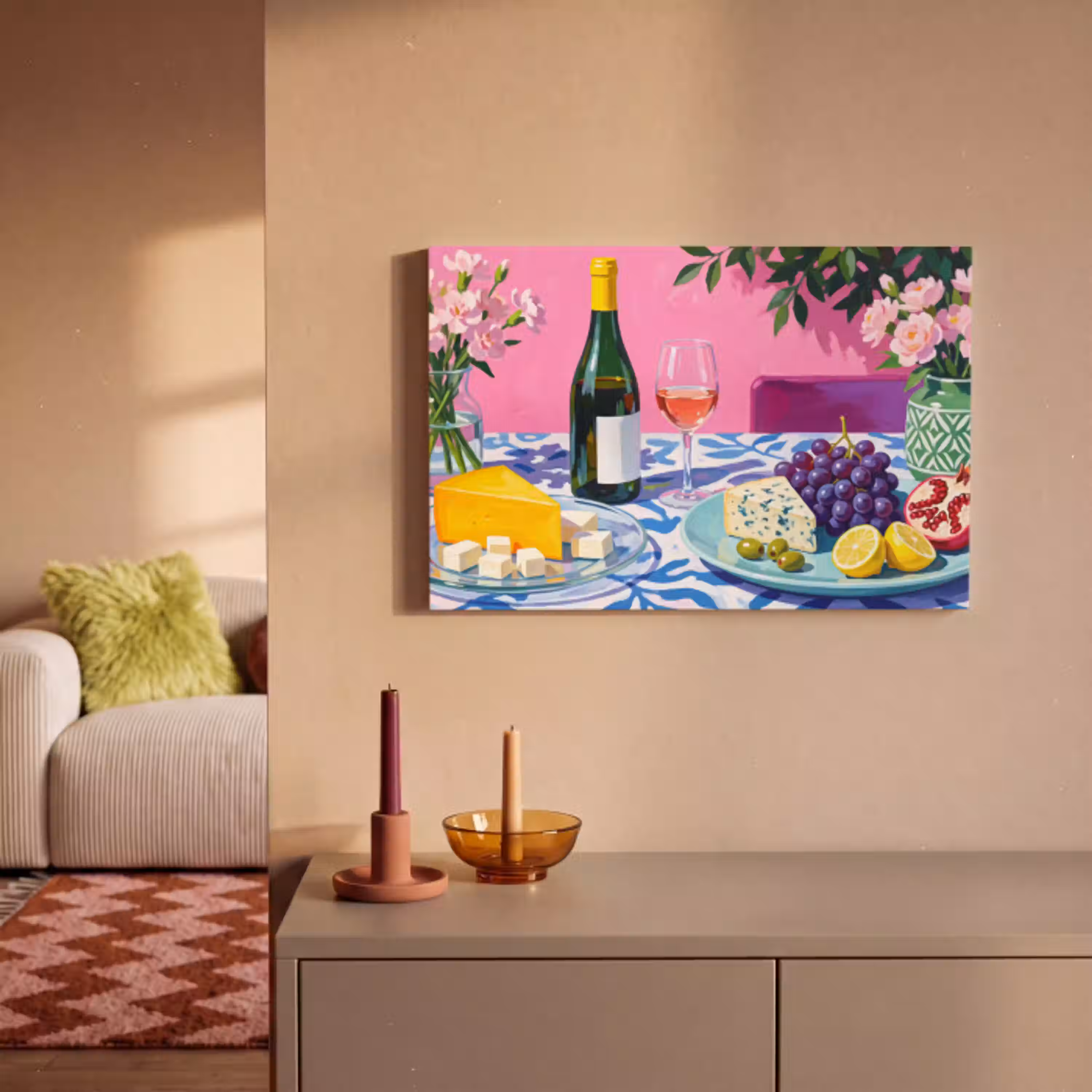 Eten - Wijn - Kleurrijk canvas 2cm klein -sfeer1