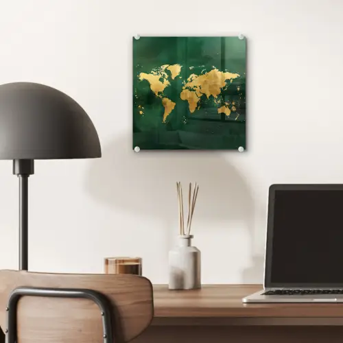 Wereldkaart - Groen - Goud plexiglas 5mm klein -sfeer6
